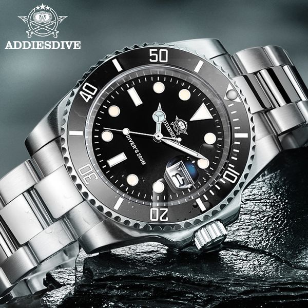 

wristwatches addiesdive men's luxury quartz watch 200m diver watches 41mm ceramic bezel calendar display luminous watches men watch 230, Slivery;brown
