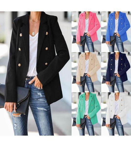 

women casual plain long sleeve lapel buttons coats suit jackets blazers blouses ladies loose business work outwear6841065, White;black