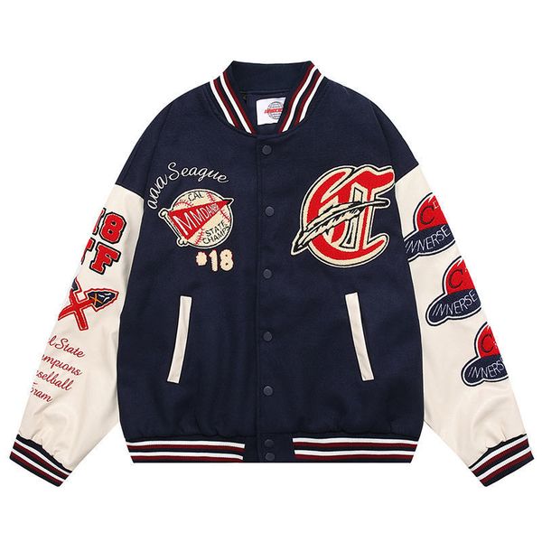 

men's jackets american street baseball coat spring and autumn high street fashion brand towel embroidery splice design sense jacket for, Black;brown