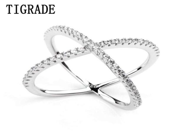 

women rings double layer cubic zircon x shape 925 sterling silver jewelry criss cross ring cz eternity girls long rings d181113065325594, Slivery;golden