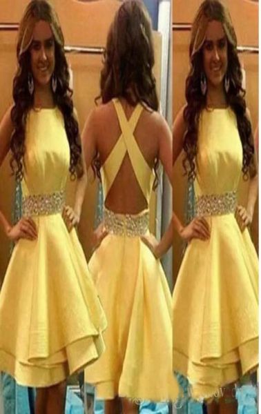 

2019 short girls party dresses yellow satin beading sash tiered ruffle skirt mini cocktail homecoming formal gown42009832812423, Black