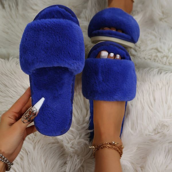 

slippers women winter house furry nonslip casual indoor flats floor shoes ladies flip flops warm solid colors 230808, Black