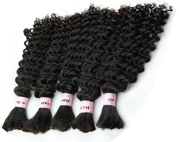 

deep wave brazilian hair extensions bundle curly micro braids human bulk hair mix length 345pcs lot 1228inch full head dhl18825654773574, Black