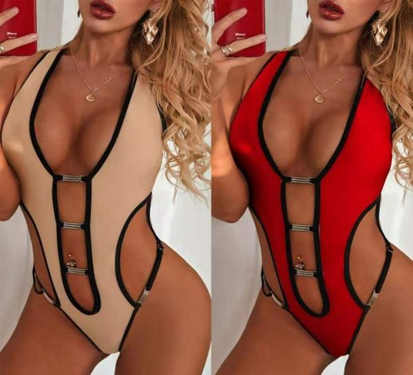 

2021 new bikini solid color metal button beach one piece women039s swimsuit9492180