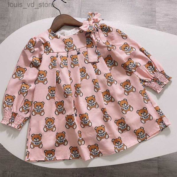 

new summer dress fashion brand cartoon letter style kids girl clothes long-sleeved bear print clothes baby girls princess dresses 2-10 year, Red;yellow