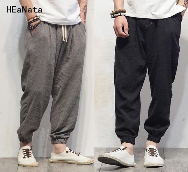 

plus size cotton linen harem pants mens jogger pants new male casual track pants trousers hip hop loose chinese traditional y190732167268, Black