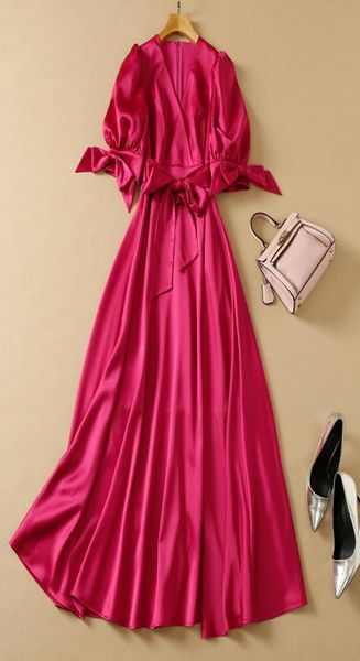 

luxury designer satin maxi dresses for women summer 2022 elegant bowknot v neck long party vestidos evening gown fashion6952434, Black