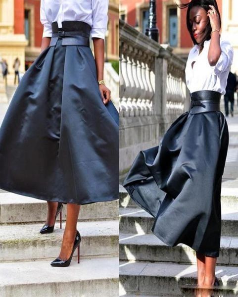 

autumn winter women skirts tea length taffeta black skirt without sash a line zipper waist ready to wear bust skirt party cocktail6409450