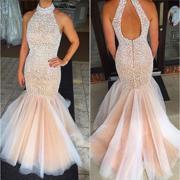 

modest women prom dress o neck diamond crystal beads mermaid long evening party dresses custom made191h, Black;red