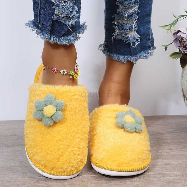

slippers 2022 women warm flower cute shlipper autumn and winter female shoes drop shipping, Black