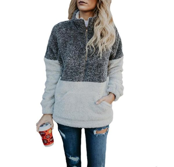 

women039s winter fleece jacket women patchwork zipper coat female pocket windbreaker casual jackets for women coats 2018 outwea2092026, Black;brown