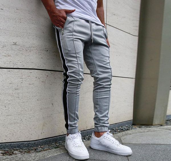

new fashion mens jogger pants fitness bodybuilding trousers gyms pants black and white strip streetwear trousers plus size male3056246, Black;blue