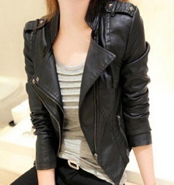 

women039s jackets women faux leather jacket motor biker coats long sleeve zipper coat fall short solid ladies abrigowomen0392741094, Black;brown