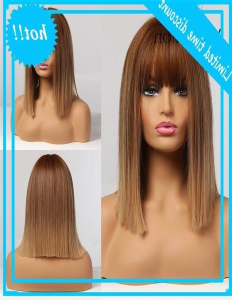 

alan eaton ombre brown short right hair lolita bobo with pony synthetic wigs for women cosplay heat resistant7823687, Black