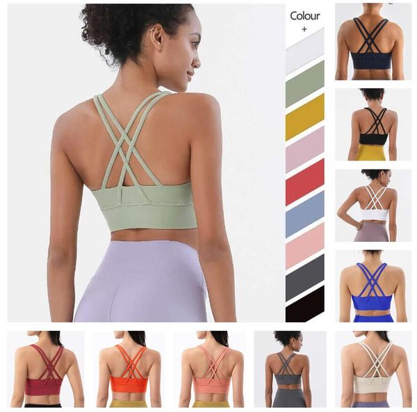 

yoga bra gym clothes cross back sports women underwears lu-58 shockproof gather running fitness vest tank match for leggings shorts yoga, White;red