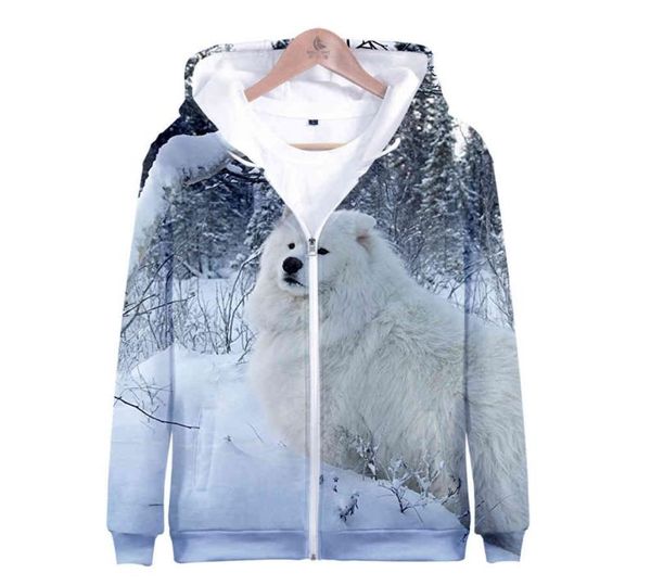 

promotional samoyed 3d printed zipper sweatshirt fashion men039s women039s hoodie autumn street pullover jacket3495401, Black