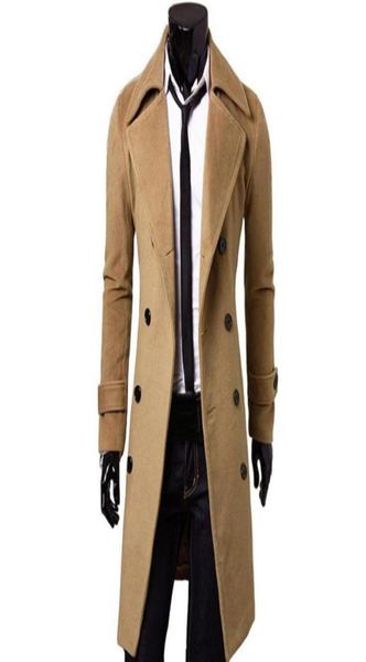 

fashion coat men wool coat winter warm solid long trench jacket breasted business casual overcoat parka7897627, Black