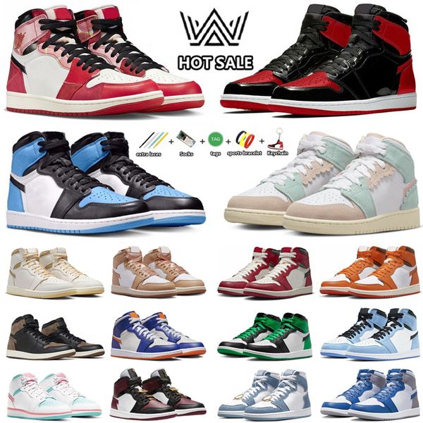 

jumpman 1 spiderverse 1s x spiderman mens basketball shoes pink oxford bred patent starfish unc toe digital pink denim og men women trainers