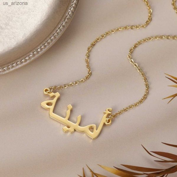 

customized arabic name necklace for women personalised 14k gold plated stainless steel arabic pendants custom hebrew jewelry l230620, Silver