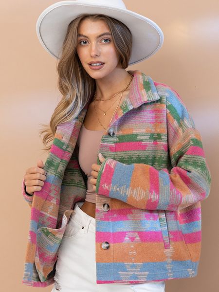

womens jackets winter aztec shacket jacket loose vintage boho singlebreasted cotton for women casual wool printed 230808, Black;brown