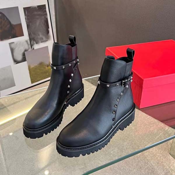

luxury womens boots brand calf leather autumn and winter fashion martin boot platform flat heel casual shoes size 35-42, Black
