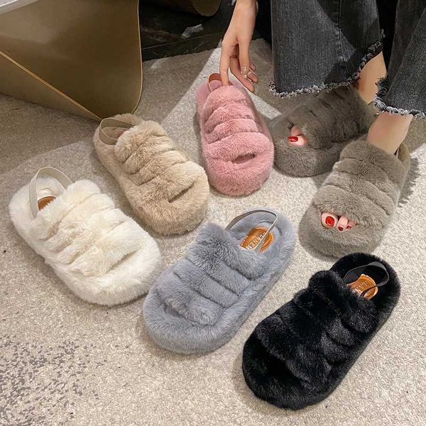 

slippers 2023winter plush warm indoor slippers shoes women fashion bedroom non-slip slides women slipper, Black
