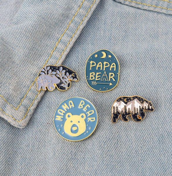 

polar bear series cartoon brooches women alloy round animal letter clothes pins european enamel mountain tree moon badge brooch pi9124244, Gray