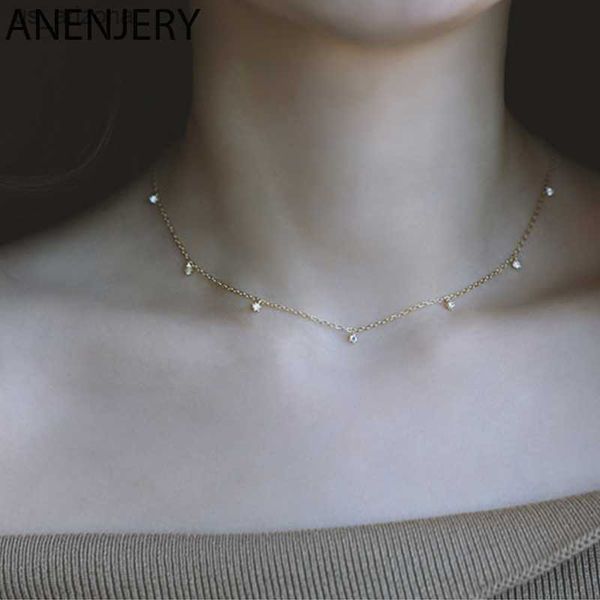 

anenjery silver color bling multi-zircon pendant necklace for women simple temperament choker korean niche accessories l230620