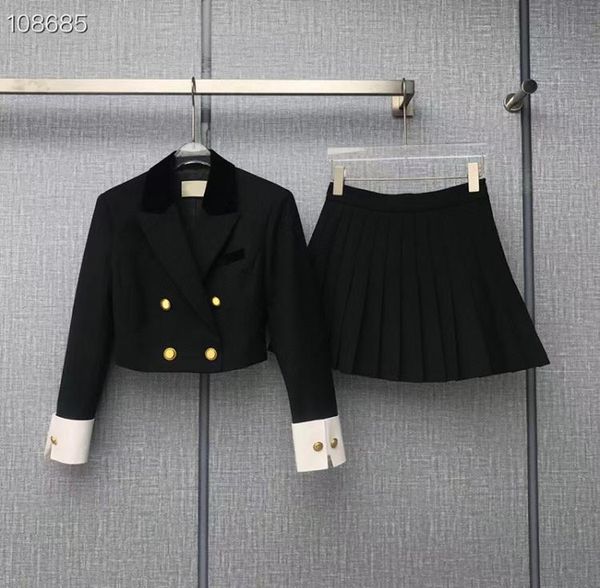 

female black blazers dresses college style patchwork tracksuit gold button ornament coat dress sets4280137, White;black