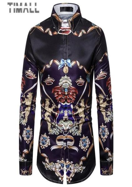 

timallnew men039s shirts autumn vintage gold print men039s long sleeve shirt camisa masculina2314607, White;black