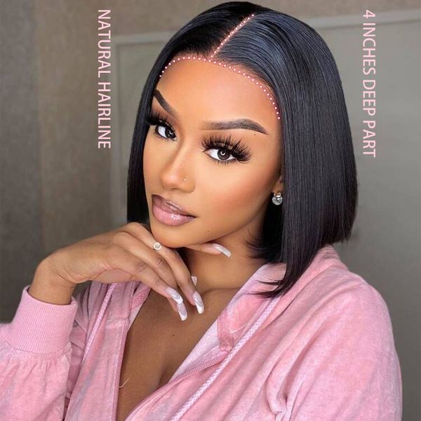 

4x1 short bob lace brazilian straight wig 13x5x2 t part bob lace human hair wigs for black women pre plucked remy lace part wigs