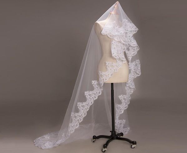 

2019 3m 1t long whiteivory bridal veils lace applique edge cathedral length wedding bride veil without comb cpa068 2804174, Black
