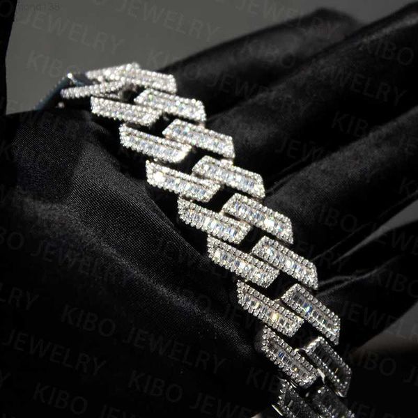 

18mm baguette moissanite hip hop rapper jewelry bracelet mens diamond 925 silver miami necklace iced out cuban link chain