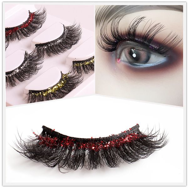 

3pairs/set colored eyelashes glitter lashes faux mink fluffy color streaks cosplay makeup beauty shiny eyelashes wholesale supplier e452
