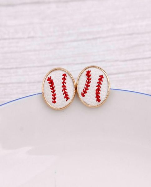 

16mm embroidery baseball stud earrings cheetah animal print hairy genuine leather studs for women gold softball earrings sports je6720809, Silver