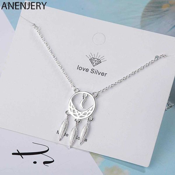 

anenjery silver color fantastic dream catcher feather tassel pendant necklace clavicle chain necklace jewelry gifts s-n310 l230620