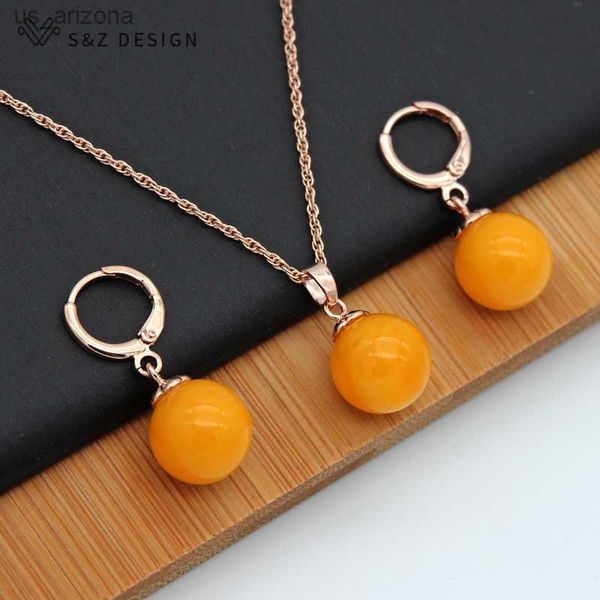 

s z design new fine round beex 585 rose gold color dangle earrings jewelry sets for women wedding fashion pendant necklace l230620, Silver