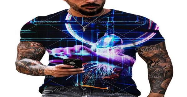 

men039s tshirts summer shortsleeved sports tshirt large size round neck neon chip 3d printing casual street punk breathable 7098001, White;black