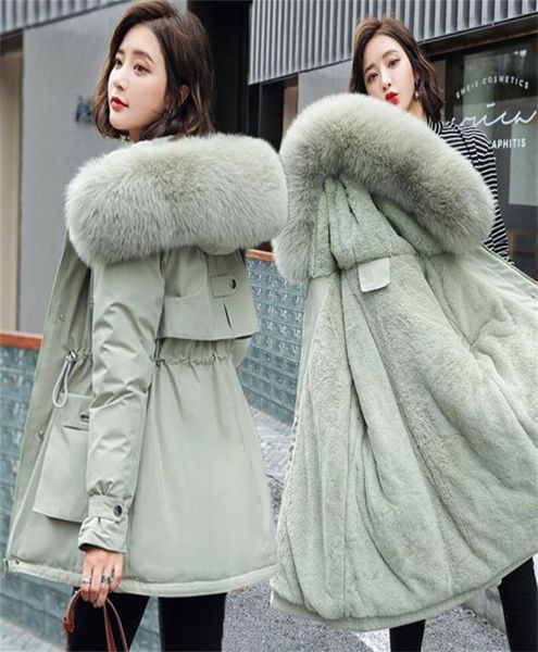 

plus size loose cotton padded long coat warm thicken hooded women outerwear fashion big fur collar parkas female winter jacket 2012943724, Black
