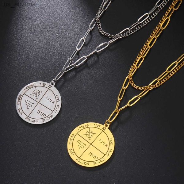 

dawapara key of solomon pentacle kings amulets necklace protection wealth and honor stainless steel kabbalah pendant l230620, Silver
