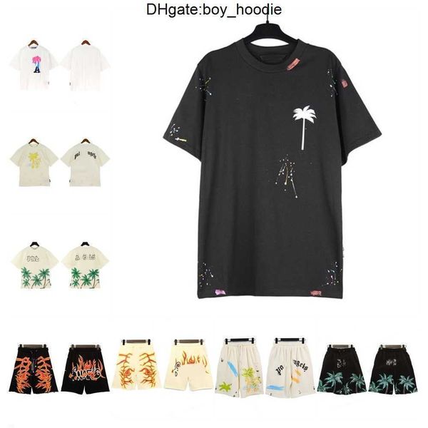 

2023 mens designer t shirt clothes palms shirts women fashion spray paint graffiti couple short sleeves high street loose tide brand crew ne, White;black