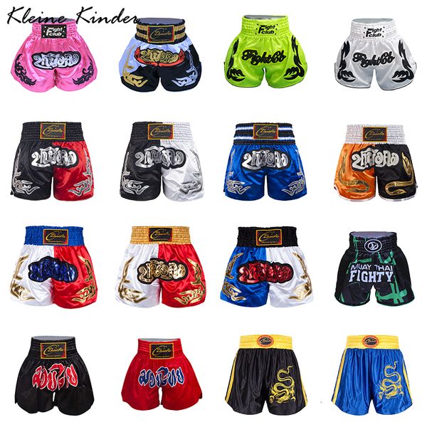 

men's shorts muay thai shorts men women kids embroidery kickboxing sports satin shorts crossfit sanda grappling boxing training mma pan, White;black