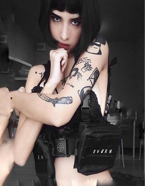 

fashion chest rig bag for men vest two waist bag hip hop streetwear functional tactical chest mobile phone bags male fanny pack ca6718359, Black;green