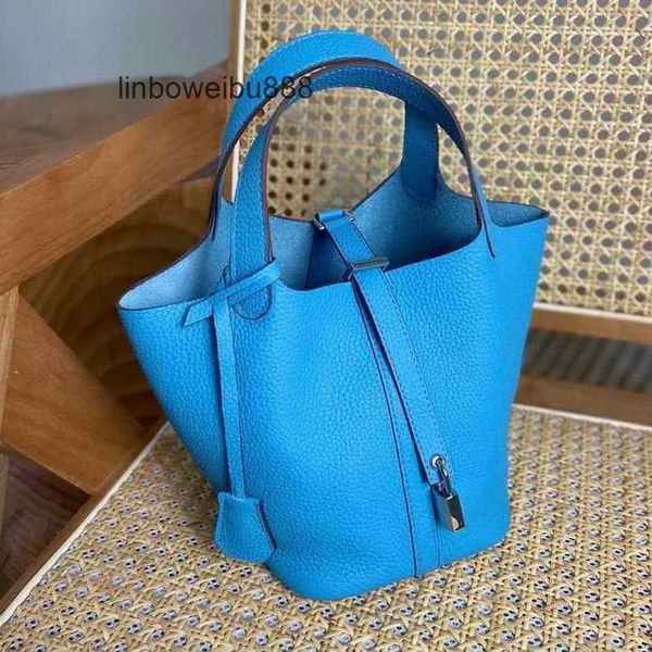 

aherbag authentic handbag desinger totes picotin bags summer new h family tc first layer kraft vegetable basket womens bag leather bucket ba