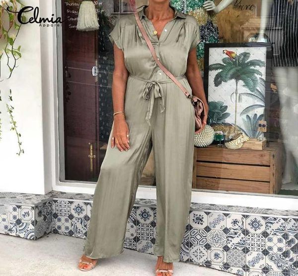 

women039s jumpsuits rompers celmia women satin solid playsuits summer elegant short sleeve ladies streetwear casual wide9782100, Black;white