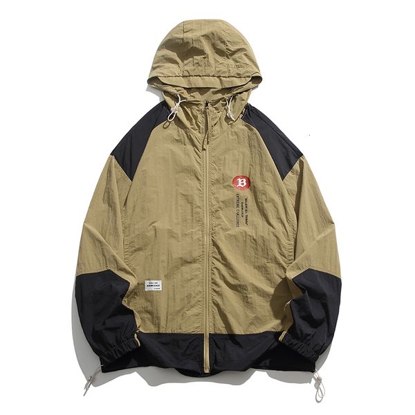 

mens jackets summer anime sun protection men patchwork windbreaker hooded light thin outdoor jacket sports uv oversize 230808, Black;brown