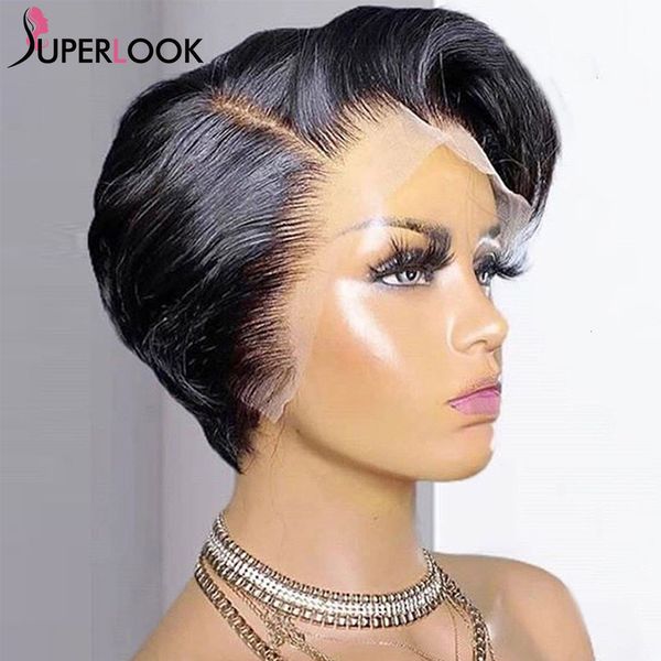 

Synthetic Short Pixie Cut Wig Remy Straight Brazilian Human Hair Sale Transparent T Part Lace Bob Wigs for Black Women Pre Plucked 230808, Mix color