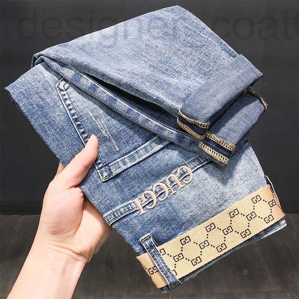 

men's jeans designer autumn and winter new high-end jeans men's trend loose trendy korean version versatile leggings elastic embro, Blue