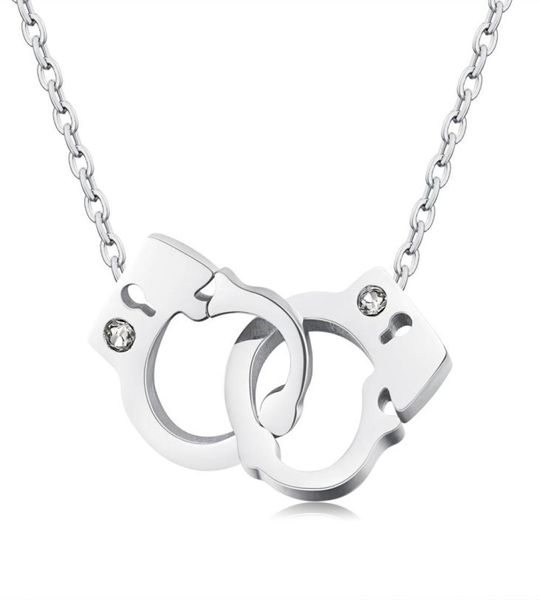 

stainless steel interlocking handcuff charm women necklace01802524, Silver