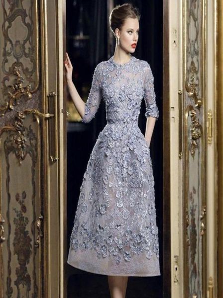 

elegant full lace knee length short evening dresses with half sleeve 2018 new formal party gowns 3d floral appliqued special occas6030244, Black;red
